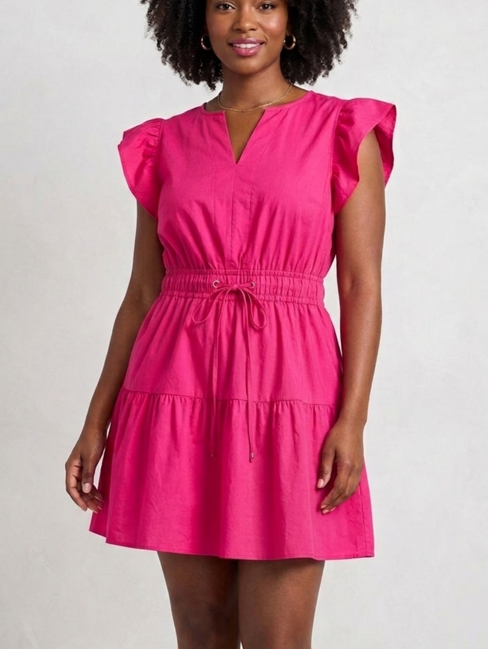 Womens Bright Pink Tiered Cotton Dress